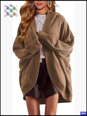 Oversized Cardigan Hooded Open Front Sweatshirt Drop Shoulder Chic Fall